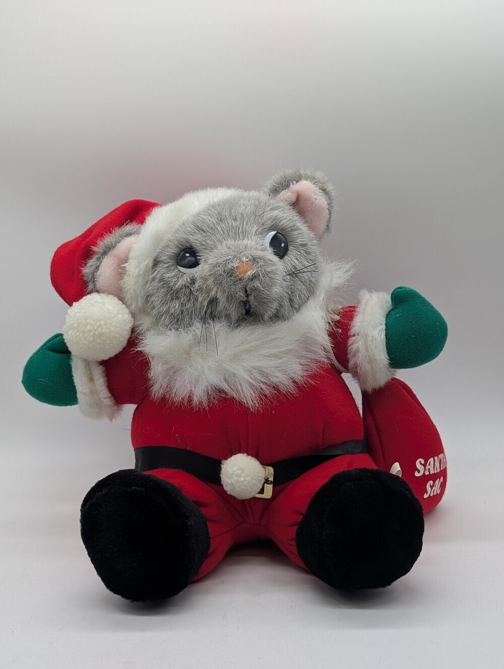 Vintage 1980s JCPenney Santa Mouse Plush with Original Santa Sac